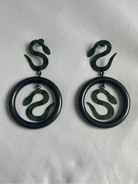Lilith by Sita Green Snake Hoop Drop Earrings